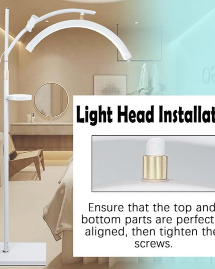 Lash Light Esthetician Lamp for Lash Extensions - LED Floor Lash Lamp Half Moon Ring Facial Light for Eyelash Tech with Pallets & Phone Holder Light for Tattoo Artists, Nail Tech X White - LeafyLoom