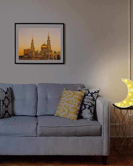 Moon Marquee Lights Decorations, Glitter LED Lighted Moon Lamp, Battery Operated Crescent Moon Night Light for Ramadan Home Table Baby Shower Party Decor, Shiny Gold Moon - LeafyLoom