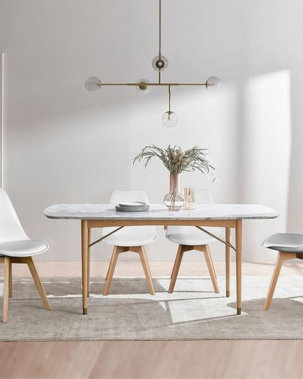 OLIXIS Set of 4 Dining Kitchen Mid-Century Modern Chairs with Wood Legs and PU Leather Cushion for Living Room Bedroom Outdoor Lounge, White - LeafyLoom