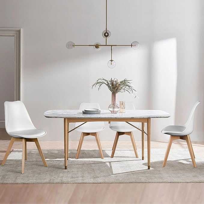 OLIXIS Set of 4 Dining Kitchen Mid-Century Modern Chairs with Wood Legs and PU Leather Cushion for Living Room Bedroom Outdoor Lounge, White - LeafyLoom
