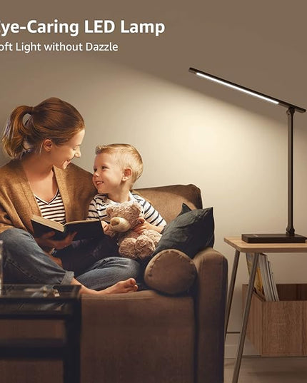 Lepro LED Desk Lamp with USB Charging Port Dimmable Home Office Touch Control Reading Table Lamp,3 Color Modes with 5 Brightness Level,College Dorm Room Essentials, Eye Caring, Sewing, Crafting, Black - LeafyLoom