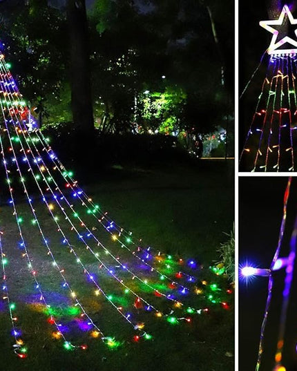 PUHONG Christmas Decoration Outdoor Star String Lights,16.4Ft Christmas Tree Toppers Lights 320 LED 8 Memory Modes with 14" Lighted Star for Halloween Christmas New Year Holiday Birthday PUHONG