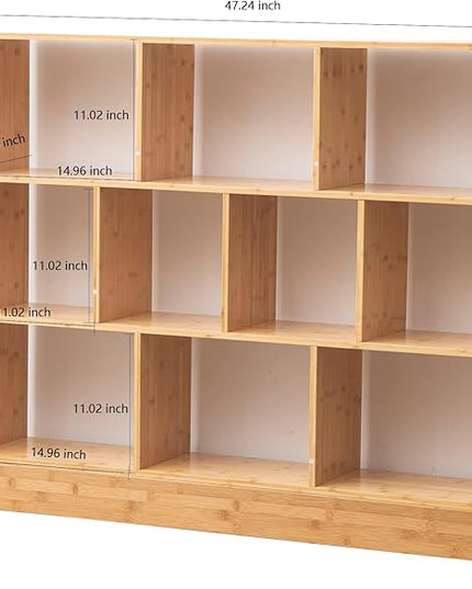 Maydear 47.24” Bamboo Bookshelf, 3 Tier Open Shelf Bookcases 10-Cube Bookshelf with Base, Freestanding Book Storage Organizer Display Shelf for Bedroom, Living Room, Home Office - LeafyLoom