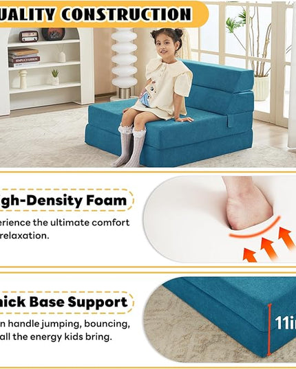 jela Sofa Bed Foldable Mattress Luxury Miss Fabric, Folding Sleeper Sofa Chair Bed Floor Mattress Floor Couch, Fold Out Couch Futon Mattress for Guest Room, Living Room (83"x33",Lightblue) - LeafyLoom