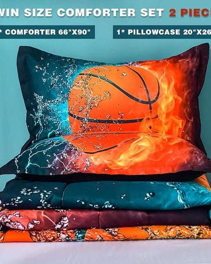 Andency Basketball Comforter Twin(66x90 Inch), 2 Pieces(1 Basketball Comforter, 1 Pillowcase) Sport Microfiber Basketball Comforter Set Bedding Set for Kids Boys Teens - LeafyLoom