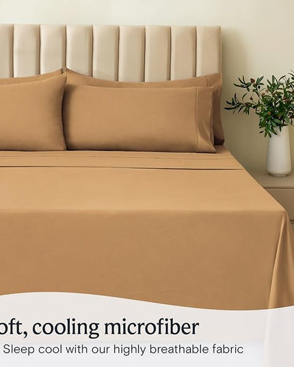 LuxClub 4 PC Sheet Sheets Deep Pockets 18" Eco Friendly Wrinkle Free-Kids-Fitted Sheets Machine Washable Hotel Bedding Silky Soft - Gold Twin - LeafyLoom