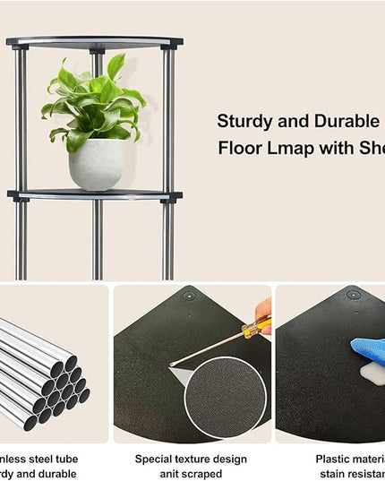 RGB Floor Lamp with Shelves Tall Lamp with Wireless Charger & USB Port Ambiance Lighting with Music Sync Dimmable and Timing Standing Lamp for Bedroom 4 Tier Black - LeafyLoom