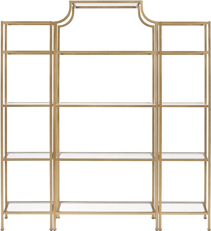 Crosley Furniture Aimee 3-Piece Etagere Bookcase Set - Gold and Glass - LeafyLoom
