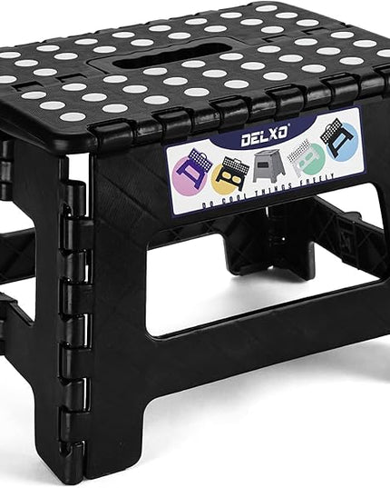 Delxo 9 Inch Folding Step Stool in Black,1 Pack Premium Heavy Duty Foldable Stool for Kids,Portable Collapsible Plastic Step Stool,Non Slip Folding Stools for Kitchen Bathroom Bedroom - LeafyLoom