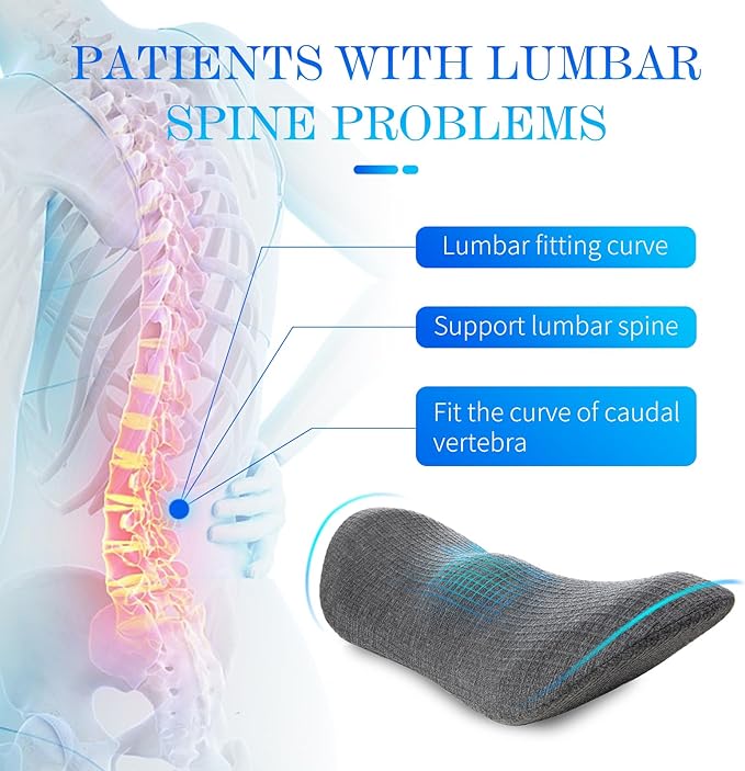 Lumbar Support Pillow - Memory Foam for Low Back Pain Relief, Ergonomic Streamline Car Seat, Office Chair, Recliner and Bed (Dark Gray) - LeafyLoom