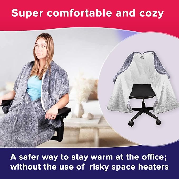 The Original Office Chair Blanket by SnuggleBack; Cozy Comfy Office Desk Chair Wrap Attaches for Convenient Heat and Hands-Free. Stay Warm In The Winter or Summer. Sherpa Fur Lining - LeafyLoom