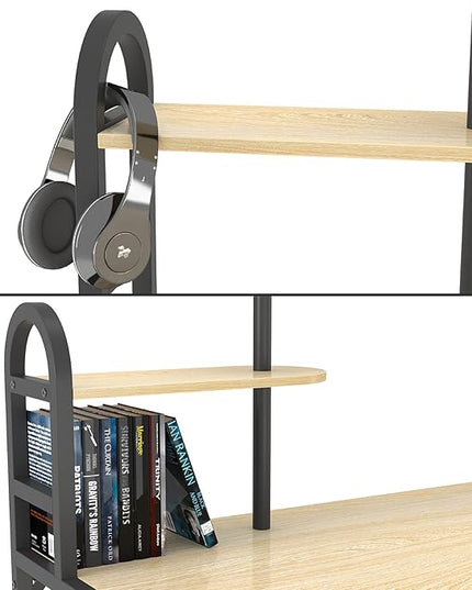 Anivia Computer Bookshelf Home Office, Study Table with Hutch & Adjustable Shelves, Sturdy Wooden Desk for Gaming, Easy Assemble, 49.2", Light Walnut - LeafyLoom