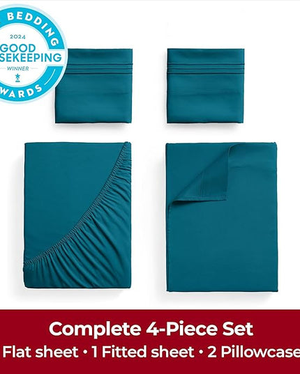 Mellanni Queen Sheets Set - 4 PC Iconic Collection Bedding Sheets & Pillowcases - Hotel Luxury, Extra Soft, Cooling Bed Sheets - Deep Pocket up to 16 inch (Queen, Teal) - LeafyLoom