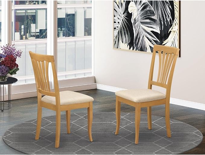 East West Furniture AVC-OAK-C Avon Kitchen Dining Chairs - Linen Fabric Upholstered Solid Wood Chairs, Set of 2, Oak - LeafyLoom