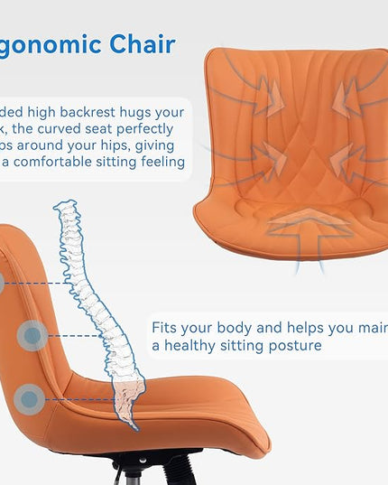 YOUNIKE Office Chair, Armless Desk Chair with Wheels, Home Office Computer Task Chairs, Modern Faux Leather Upholstered Vanity Chair, Adjustable Swivel Office Chairs with Back, Burnt Orange - LeafyLoom