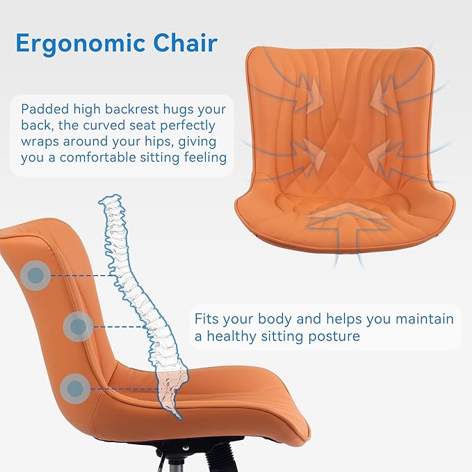 YOUNIKE Office Chair, Armless Desk Chair with Wheels, Home Office Computer Task Chairs, Modern Faux Leather Upholstered Vanity Chair, Adjustable Swivel Office Chairs with Back, Burnt Orange - LeafyLoom