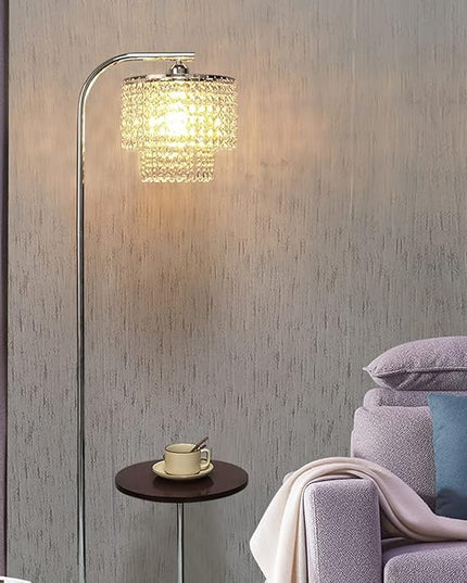 Hsyile Arc Crystal Floor Lamp for Living Room - Marble Base Modern Tall Stand Up Light with Table,Contemporary Over The Couch Chrome Lamp Standing Lamps for Bedroom Office Living Room - LeafyLoom