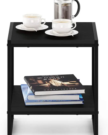 FURINNO Camnus Modern Living 2-Tier End Table, Americano, 15.9 in x 15.75 in x 18 in - LeafyLoom