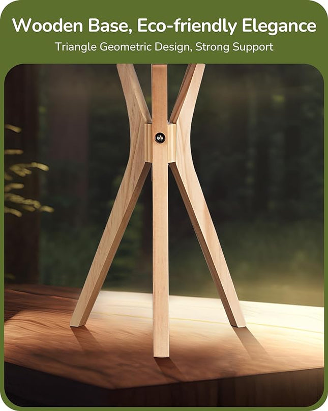 EDISHINE Modern Tripod Table Lamp, 17.5" Bedside Lamp with Natural Wood Light Legs & White Linen Lampshade, Nightstand Lamp for Bedroom, Living Room, Reading Room, E26 Base - LeafyLoom