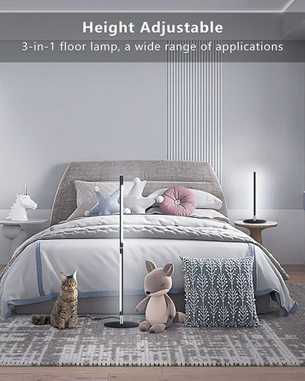 Modern Foor Lamp, Corner Lamp, Floor Lamp with Three Light Source, Led Floor Lamp with Remote & Touch Control, Black Standing Lamp for Bedroom, Livingroom, Ofiice - LeafyLoom