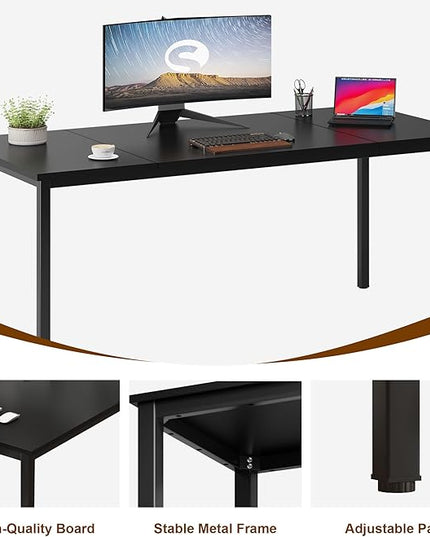 soges 70.8 Inch Stylish Computer Desk, Large Executive Office Desk, Simple Study Writing Desk, Workstation Business Furniture for Home Office, Black - LeafyLoom