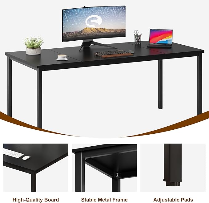 soges 70.8 Inch Stylish Computer Desk, Large Executive Office Desk, Simple Study Writing Desk, Workstation Business Furniture for Home Office, Black - LeafyLoom