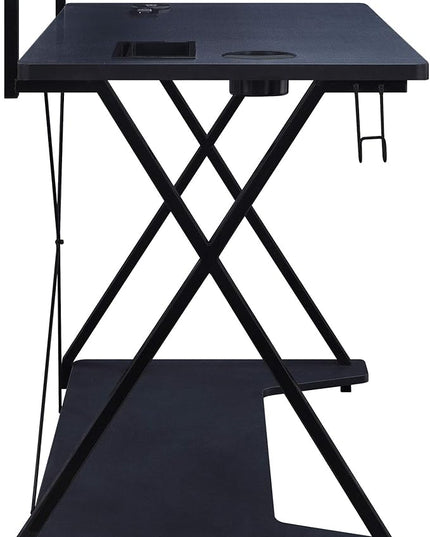 OSP Home Furnishings Checkpoint Ghost Battlestation Gaming Desk with RGB LED Lights, Black - LeafyLoom