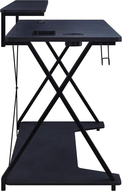 OSP Home Furnishings Checkpoint Ghost Battlestation Gaming Desk with RGB LED Lights, Black - LeafyLoom