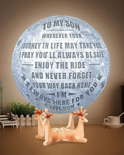 Engraved 3D Moon Lamp Christmas Gifts for Son, to My Son from Mom, Personalized 5.9 Inch 3D Printing Moon Light for Son Birthdays Graduation Gifts - LeafyLoom