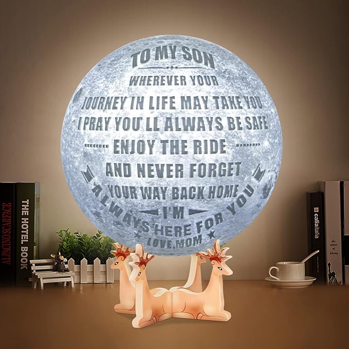 Engraved 3D Moon Lamp Christmas Gifts for Son, to My Son from Mom, Personalized 5.9 Inch 3D Printing Moon Light for Son Birthdays Graduation Gifts - LeafyLoom