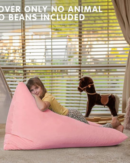 Aubliss Stuffed Animal Storage Bean Bag Chairs Cover, 50"x 35" Extra Large Velvet Bean Bags Chair for Kids & Adults, Ultra Soft Zipper Beanbag Toy Storage for Boys Girls - Pink - LeafyLoom