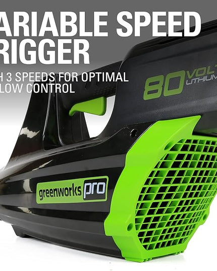Greenworks 80V (125 MPH / 500 CFM / 75+ Compatible Tools) Cordless Axial Leaf Blower, 2.0Ah Battery and Charger Included - LeafyLoom