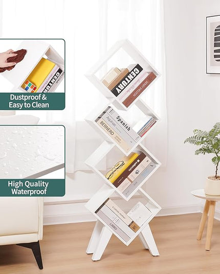 Yoobure White Bookshelf, Wood Small Bookcase 4-Tier Book Shelf, Tall Bookcases Book Organizer, Modern Bookshelves Floor Standing for CDs/Books in Small Spaces, Living Room, Home Office, Bedroom - LeafyLoom