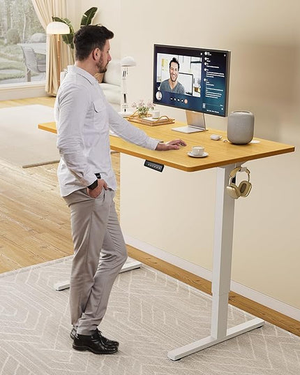 SMUG Standing Desk, Adjustable Height Electric Sit Stand Up Down Computer Table, 40x24 Inch Ergonomic Rising Desks for Work Office Home, Modern Lift Motorized Gaming Desktop Workstation, Natural - LeafyLoom