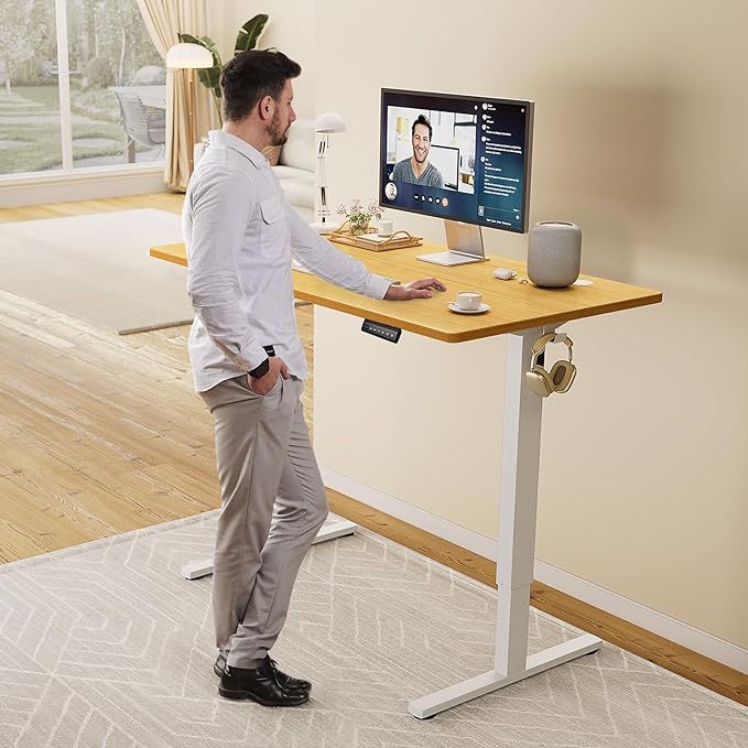 SMUG Standing Desk, Adjustable Height Electric Sit Stand Up Down Computer Table, 40x24 Inch Ergonomic Rising Desks for Work Office Home, Modern Lift Motorized Gaming Desktop Workstation, Natural - LeafyLoom