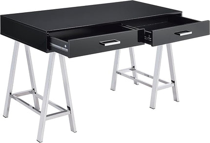 Acme Coleen 2-Drawer Metal Home Office Desk in Black and Chrome - LeafyLoom