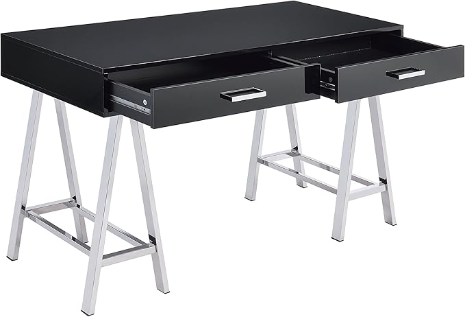 Acme Coleen 2-Drawer Metal Home Office Desk in Black and Chrome - LeafyLoom