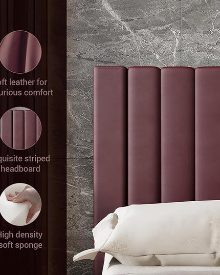 Upholstered Queen Bed Frame/Leather Upholstered Platform Bed with Headboard and Sturdy Wooden Slats/No Box Spring Needed/Noise-Free/Easy Assembly - LeafyLoom