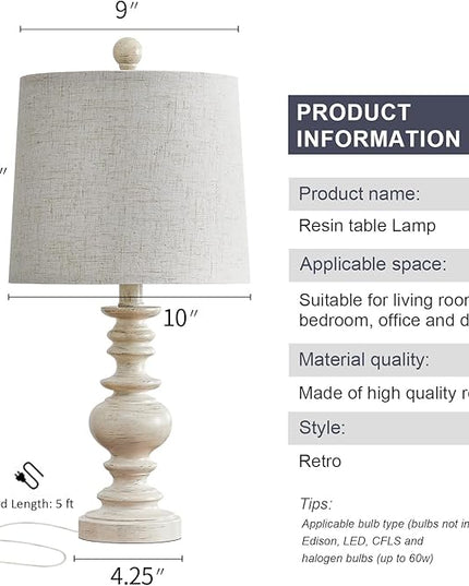 BOBOMOMO Tradition 20.5" Rustic Table Lamp Set of 2 for Living Room Farmhouse Bedside Desk Lamps Bedroom Nightstand Vintage Lamps Linen Washed（suitable for decorating small areas） - LeafyLoom
