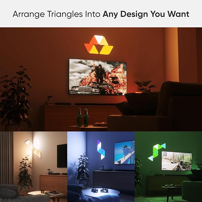 Nanoleaf Shapes WiFi and Thread Smart RGBW 16M+ Color LED Dimmable Gaming and Home Decor Wall Lights Smarter Kits (Triangles Smarter Kit (7 Pack) NANOLEAF