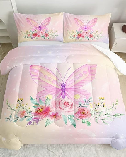 CVHOUSE Butterfly Comforter Sets King for Girls Women,Butterfly Bedding Sets King Set,Butterflies Bedspread,Butterfly Duvet,Butterfly Bed Set,Butterflies Quilt Set 3 Pcs 1 Comforter and 2 Pillowcases - LeafyLoom