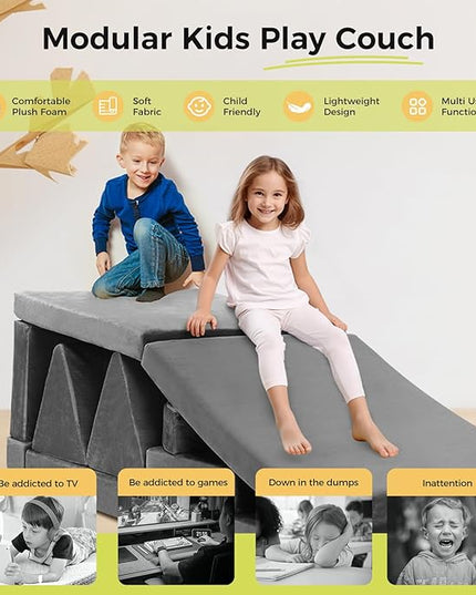 Modular Kids Play Couch, 18pcs Toddler Floor Sofa, Sectional Couch for Children, Fortplay Bedroom and Playroom Furniture for Playing, Creativing, Convertible Foam and Floor Cushion for Boys and Girls - LeafyLoom