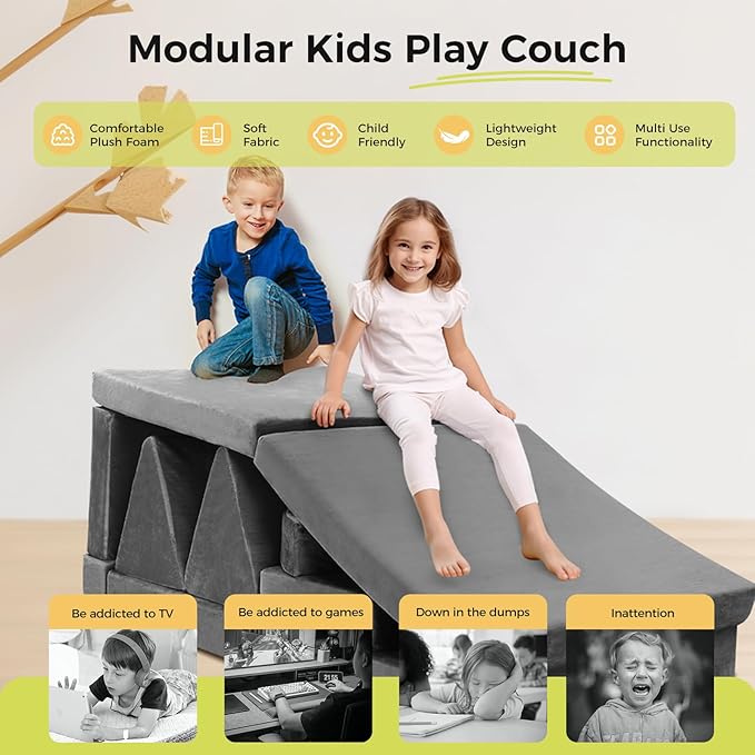 Modular Kids Play Couch, 18pcs Toddler Floor Sofa, Sectional Couch for Children, Fortplay Bedroom and Playroom Furniture for Playing, Creativing, Convertible Foam and Floor Cushion for Boys and Girls - LeafyLoom