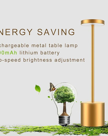 Cordless Table Lamp, Rechargeable LED Battery 6000mAh Metal USB Portable Powered Desk Lamp, 3 Levels Brightness Light for Restaurants Outdoor (13.25in Gold) - LeafyLoom