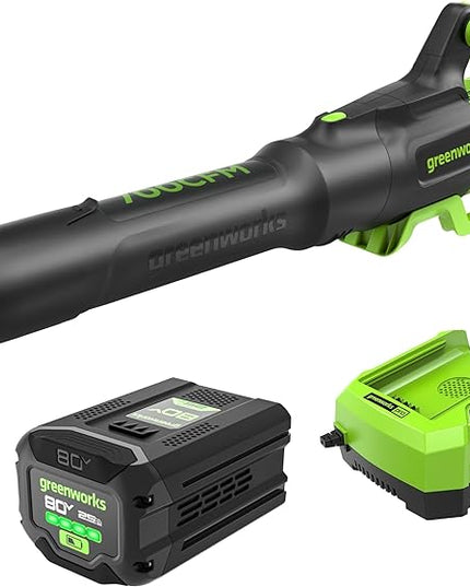 Greenworks 80V 700 CFM Cordless Leaf Blower, 2.5Ah Battery and 45 Minute Rapid Charger - LeafyLoom