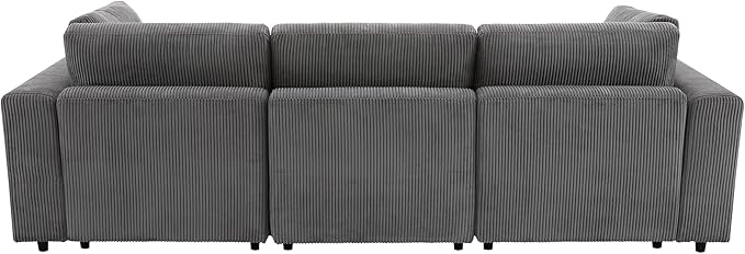 Morden Soft Corduroy Upholstered 3 Seater Sofa Couch with Removable Back Cushions and 5 Pillows for Living Room, Apartment, Office, 105", Gray-403 - LeafyLoom