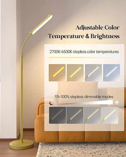 LED Floor Lamp, 18W Super Bright Floor Lamp for Living Room, Adjustable Stepless Colors & Brightness Gooseneck Standing Lamp, Eye Caring Reading Light with Remote& Touch Control for Bedroom Office - LeafyLoom
