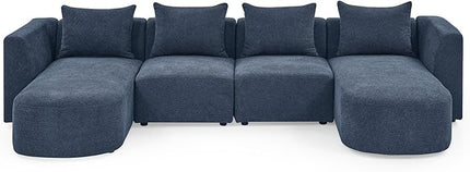 117" U-Shape Sectional Single Seats and Two Chaises, Modular Sofa, DIY Combination, Loop Yarn Fabric for Living Room, Apartment, 117inch, Blue - LeafyLoom