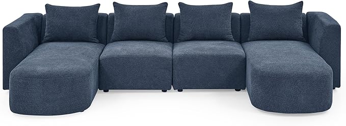 117" U-Shape Sectional Single Seats and Two Chaises, Modular Sofa, DIY Combination, Loop Yarn Fabric for Living Room, Apartment, 117inch, Blue - LeafyLoom