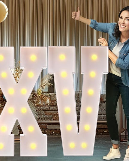 Rielmox Marquee Light Up Number XV, 4FT Large Birthday Decorations Party Decor White Anniversary Decoration w/Warm Lights for Boys Girls Kids Teens Adults - LeafyLoom